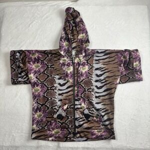 VTG‎ Alberto Makali Full Zip Floral Snake Skin Tiger SS Hoodie Women's Medium